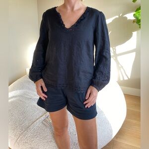 J Crew Linen Bungalow Top Black size M